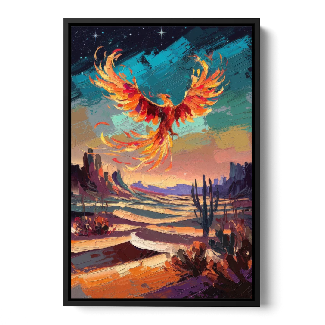 Phoenix Rising Desert Colors - Black Framed Canvas Wall Art - Front