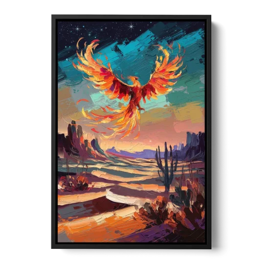 Phoenix Rising Desert Colors - Black Framed Canvas Wall Art - Front