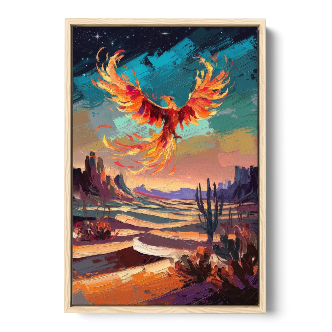 Phoenix Rising Desert Colors - Oak Framed Canvas Wall Art - Front