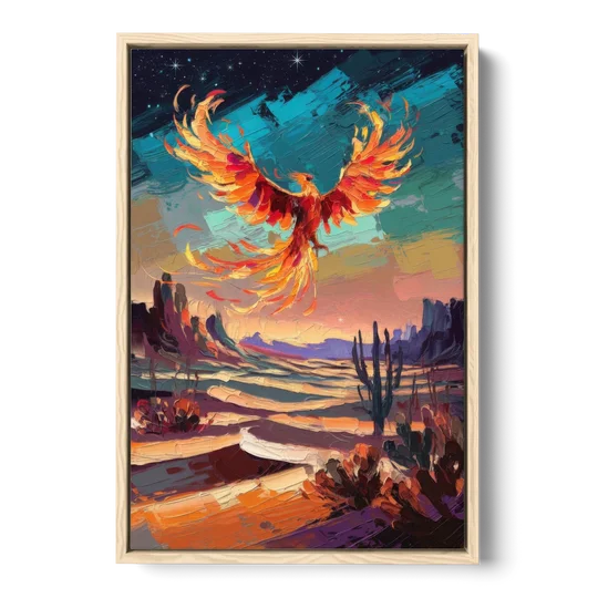 Phoenix Rising Desert Colors - Oak Framed Canvas Wall Art - Front