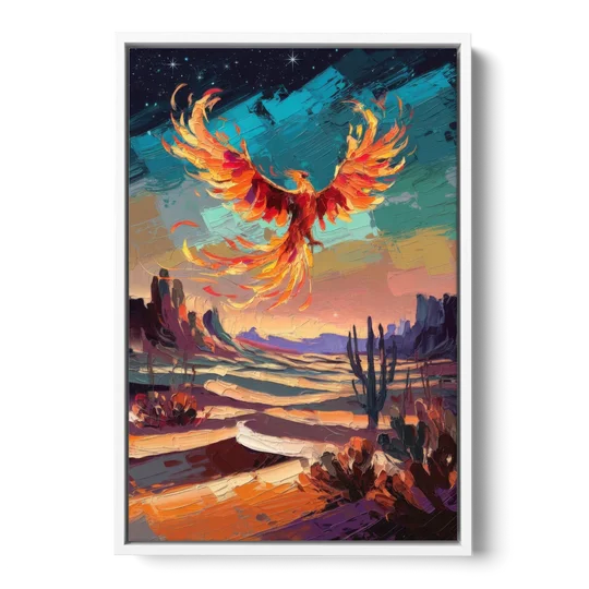 Phoenix Rising Desert Colors - White Framed Canvas Wall Art - Front