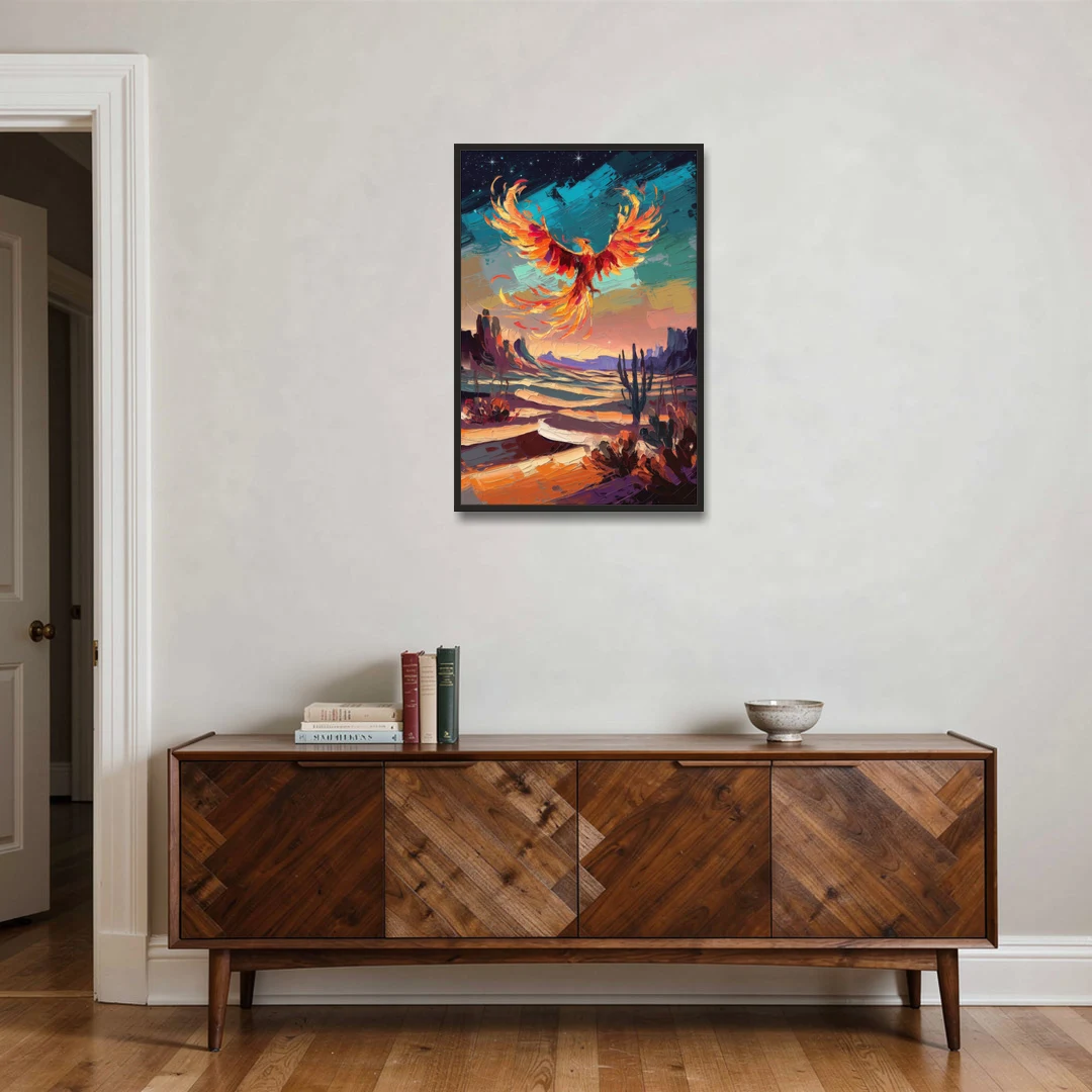 Phoenix Rising Desert Colors - Black Framed Canvas Wall Art - Coffee Table - 24x36