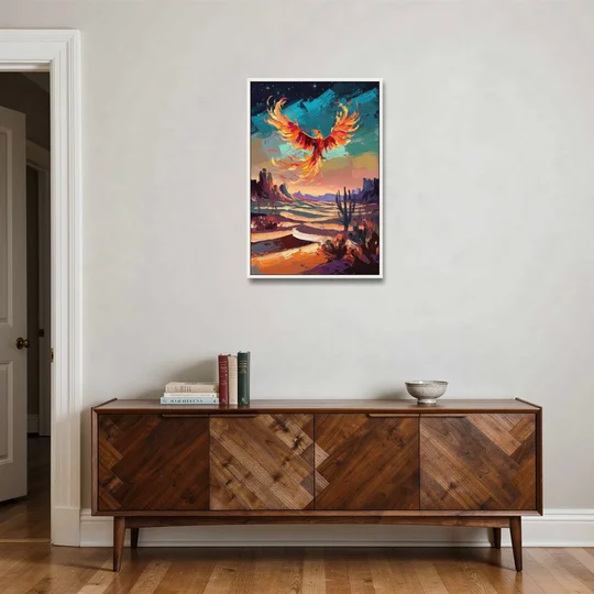 Phoenix Rising Desert Colors - White Framed Canvas Wall Art - Coffee Table - 24x36
