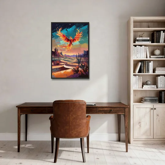 Phoenix Rising Desert Colors - Black Framed Canvas Wall Art - Office - 24x36