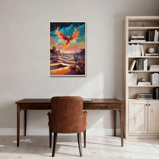Phoenix Rising Desert Colors - Oak Framed Canvas Wall Art - Office - 24x36