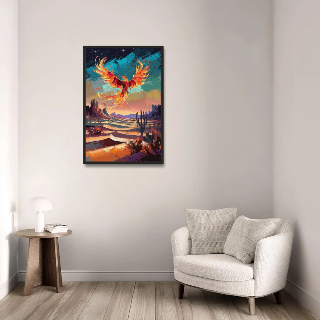 Phoenix Rising Desert Colors - Black Framed Canvas Wall Art - Sofa - 24x36