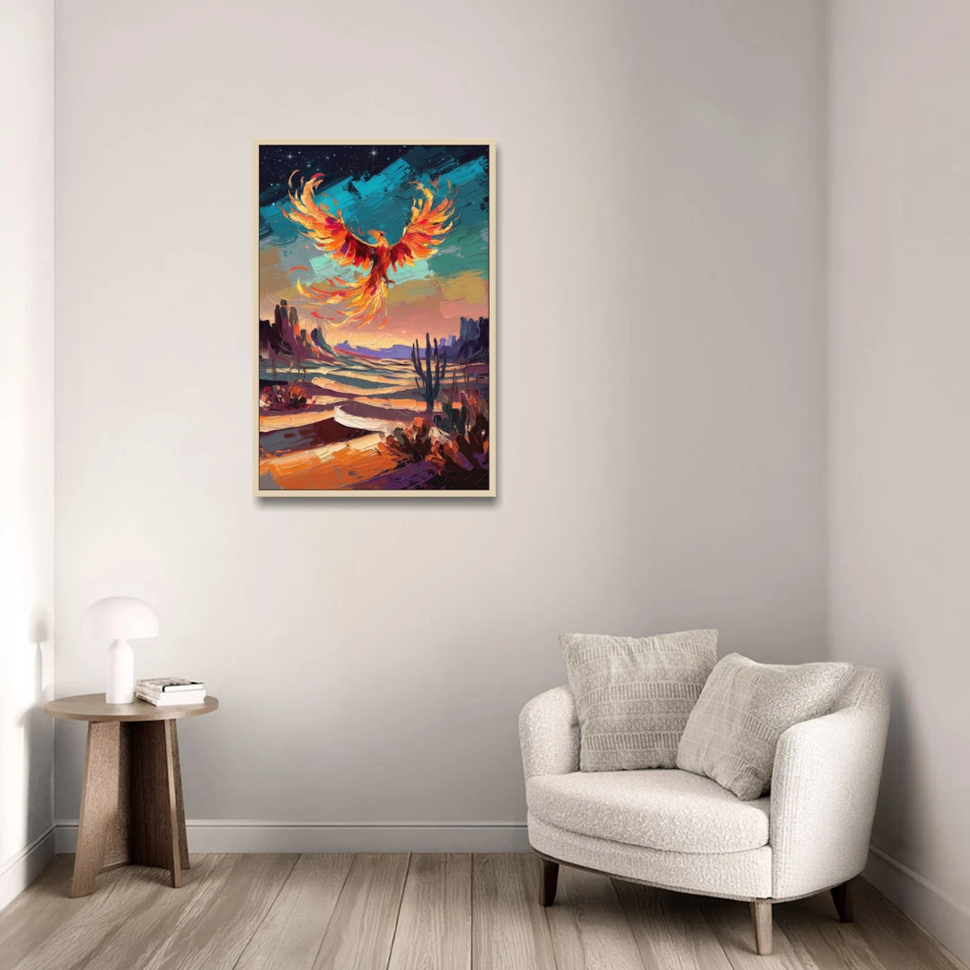 Phoenix Rising Desert Colors - Oak Framed Canvas Wall Art - Sofa - 24x36