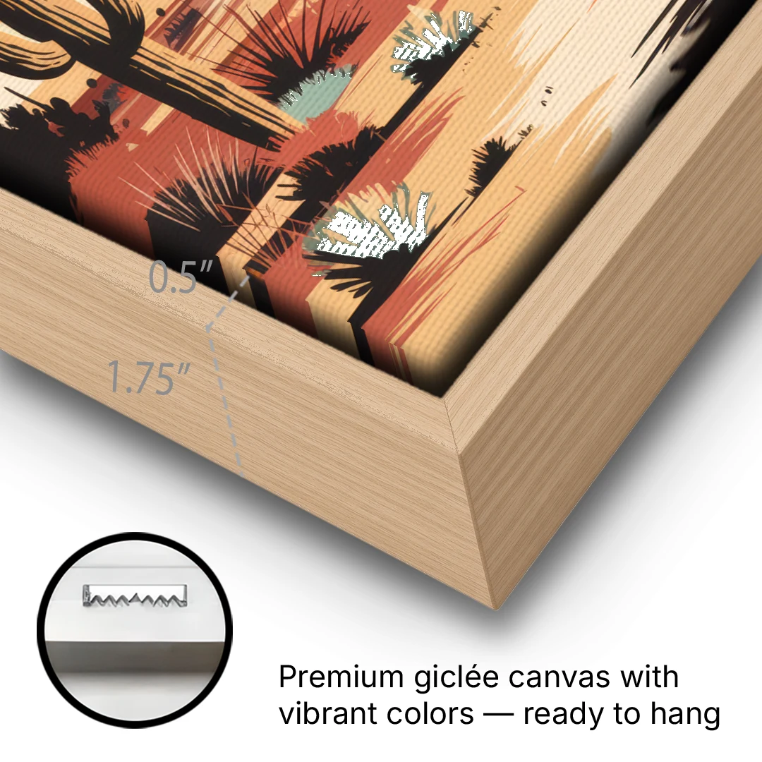 Phoenix Scenic Desert Beauty - Oak Framed Canvas Wall Art - Gallery Wrap Corner