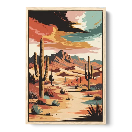 Phoenix Scenic Desert Beauty - Oak Framed Canvas Wall Art - Front