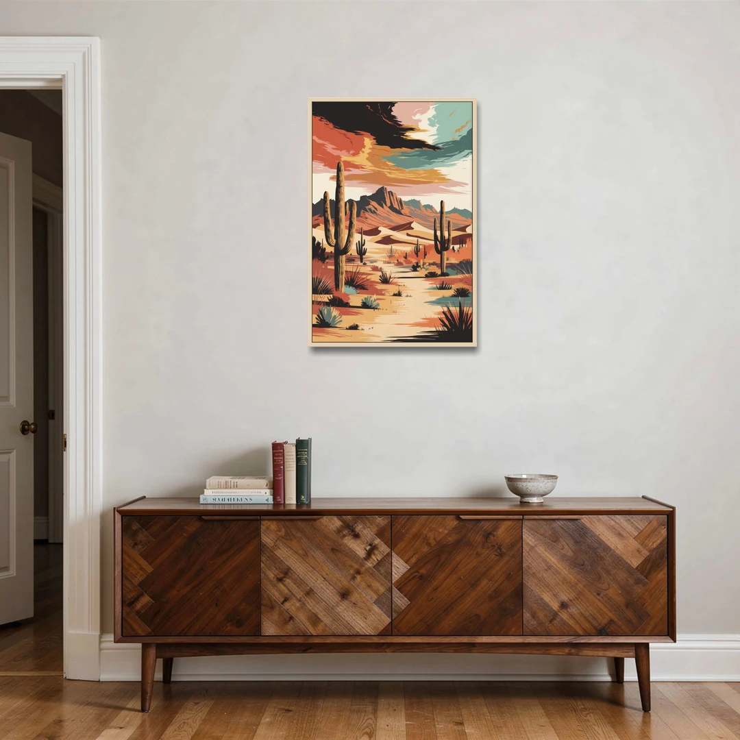 Phoenix Scenic Desert Beauty - Oak Framed Canvas Wall Art - Coffee Table - 24x36