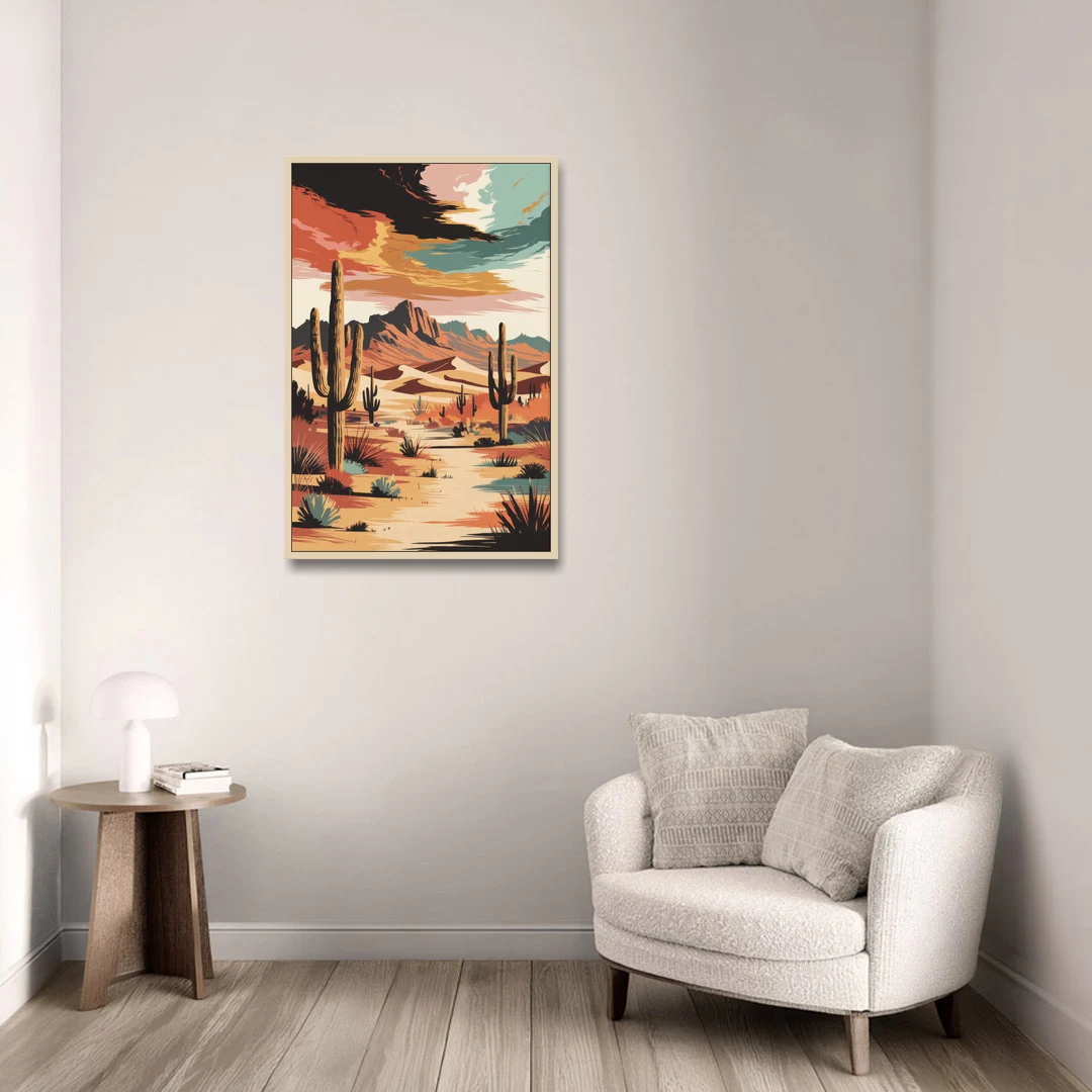 Phoenix Scenic Desert Beauty - Oak Framed Canvas Wall Art - Sofa - 24x36