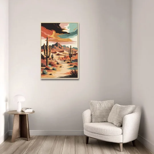Phoenix Scenic Desert Beauty - Oak Framed Canvas Wall Art - Sofa - 24x36