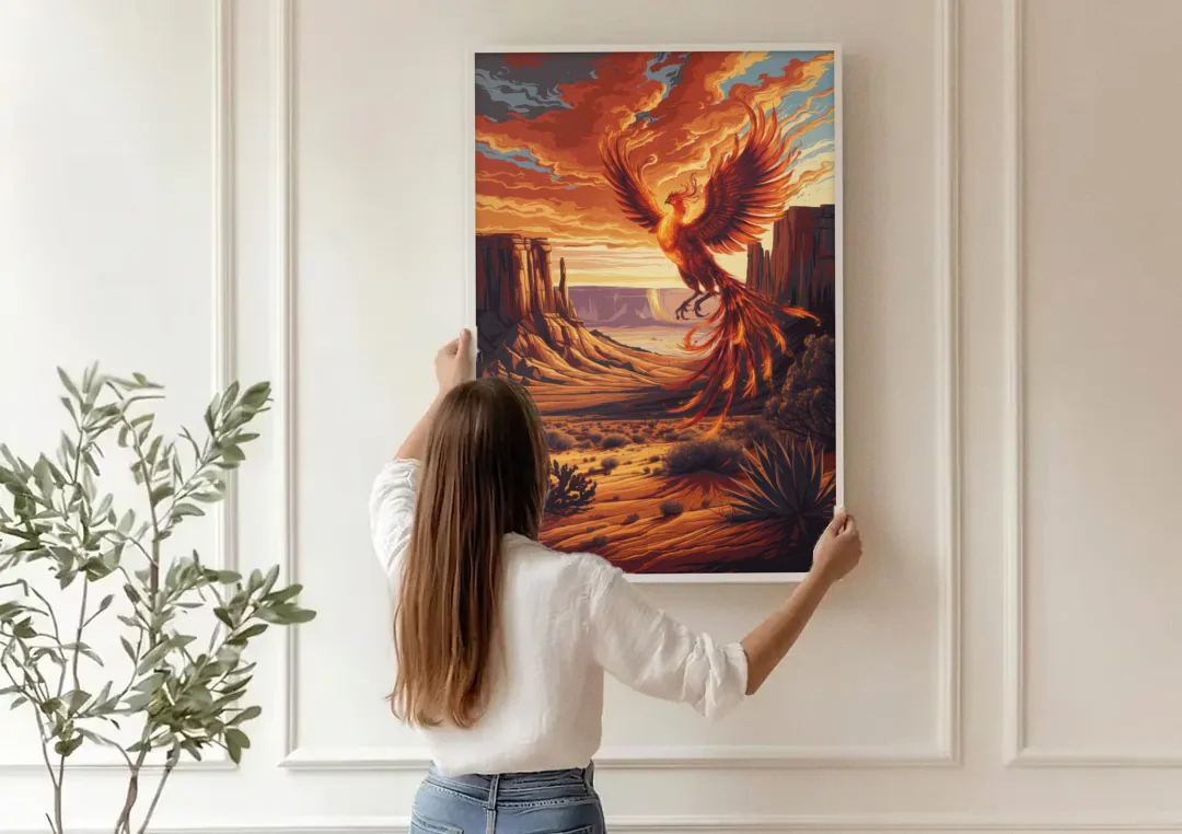 Phoenix Southwest Charm canvas wall art being hung on a paneled wall