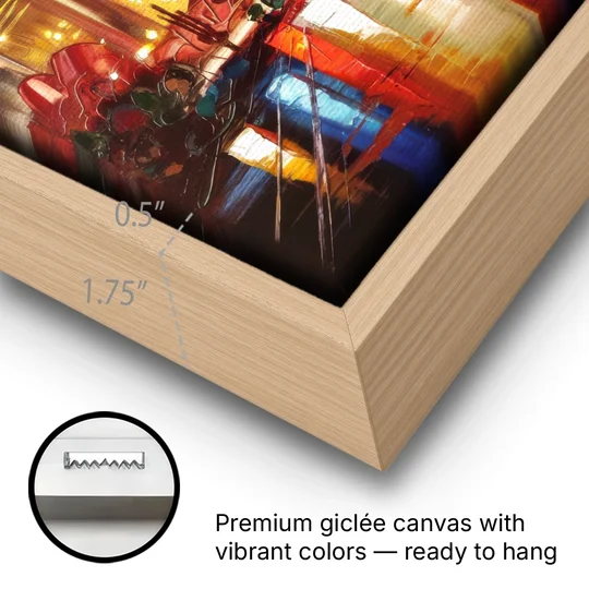 Phoenix Sunsets Over the City - Oak Framed Canvas Wall Art - Gallery Wrap Corner