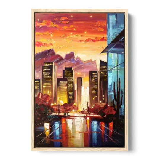 Phoenix Sunsets Over the City - Oak Framed Canvas Wall Art - Front