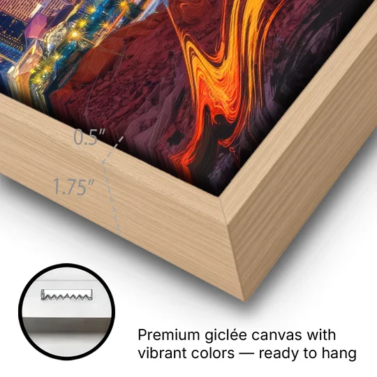 Phoenix Vibrant City Life - Oak Framed Canvas Wall Art - Gallery Wrap Corner