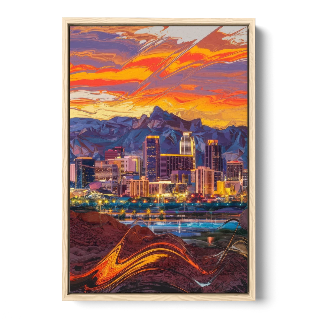 Phoenix Vibrant City Life - Oak Framed Canvas Wall Art - Front