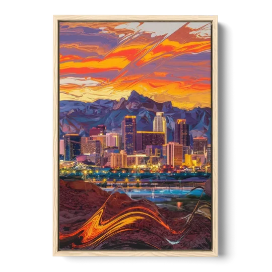Phoenix Vibrant City Life - Oak Framed Canvas Wall Art - Front