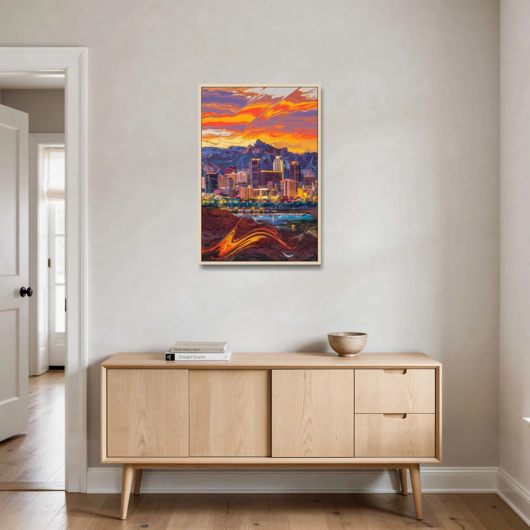 Phoenix Vibrant City Life - Oak Framed Canvas Wall Art - Coffee Table - 24x36
