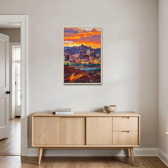Phoenix Vibrant City Life - Oak Framed Canvas Wall Art - Coffee Table - 24x36