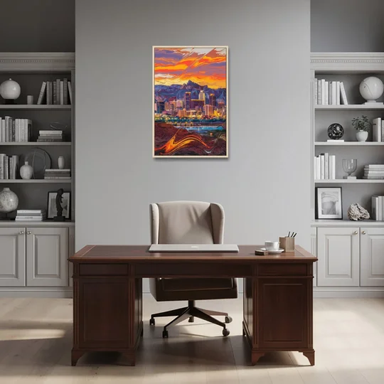 Phoenix Vibrant City Life - Oak Framed Canvas Wall Art - Office - 24x36