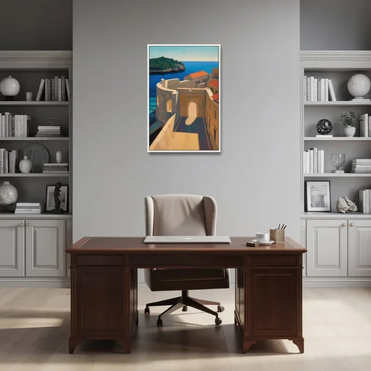 Pile Gate Majesty - White Framed Canvas Wall Art - Office - 24x36