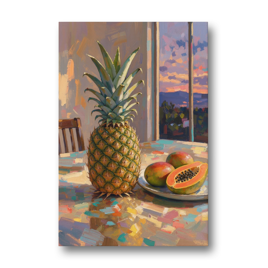 Pineapple and Papaya at Dusk for the Dining Room - Canvas Wall Art - Front