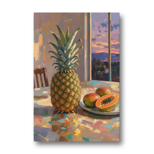 Pineapple and Papaya at Dusk for the Dining Room - Canvas Wall Art - Front
