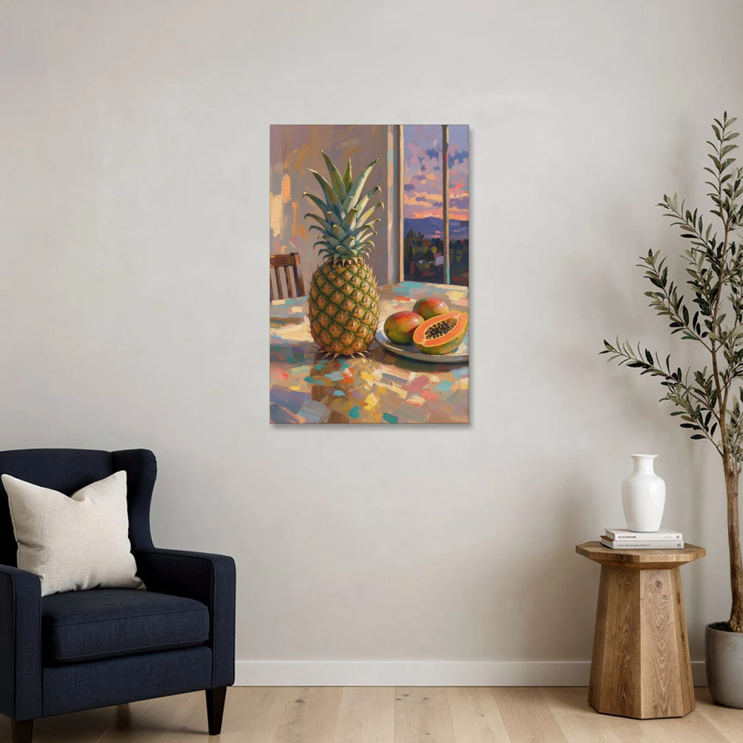 Pineapple and Papaya at Dusk for the Dining Room - Canvas Wall Art - Sofa - 24x36