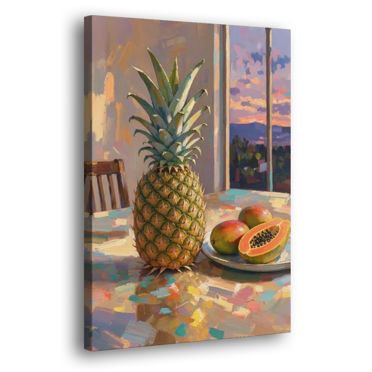 Pineapple and Papaya at Dusk for the Dining Room - Canvas Wall Art - Side