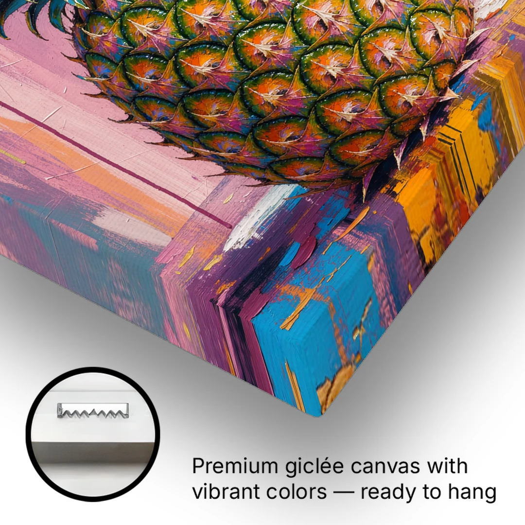 Pineapple Wall Art with a Flame Crown on Mauve - Canvas Wall Art - Gallery Wrap Corner