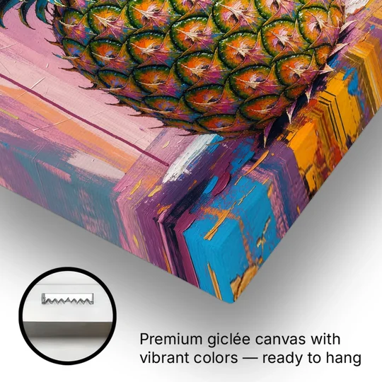 Pineapple Wall Art with a Flame Crown on Mauve - Canvas Wall Art - Gallery Wrap Corner