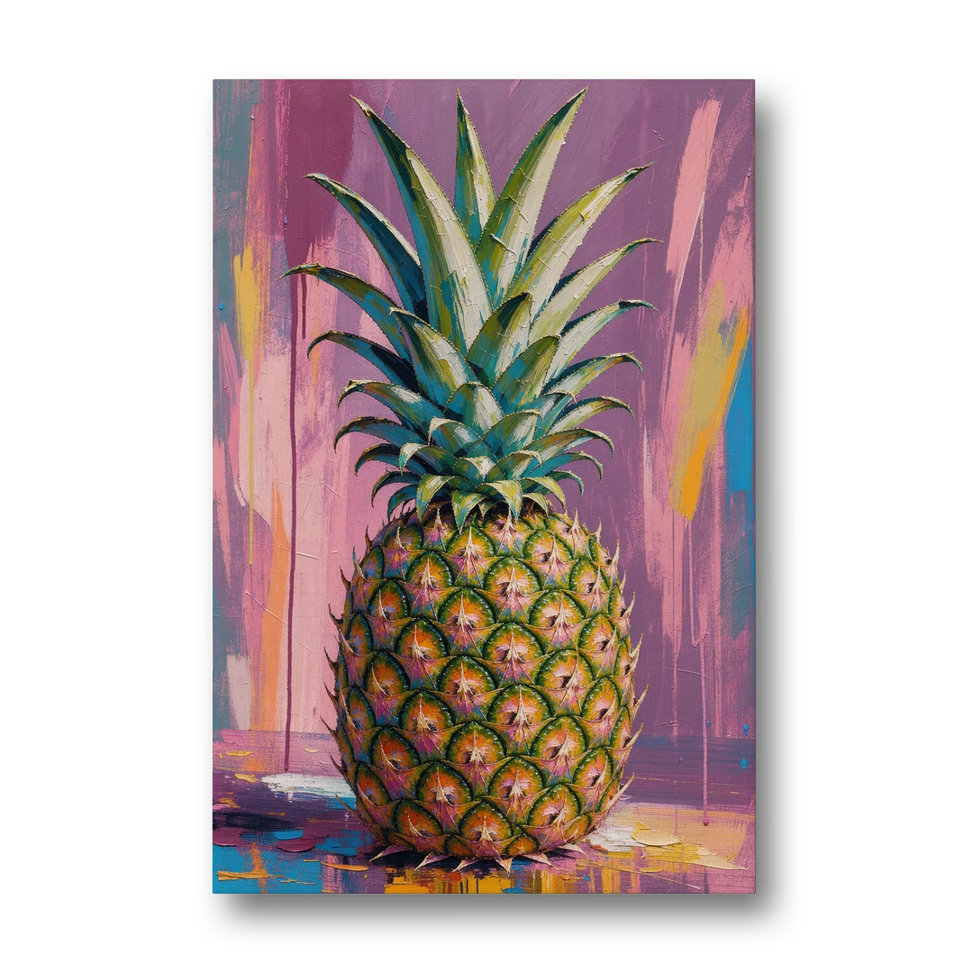 Pineapple Wall Art with a Flame Crown on Mauve - Canvas Wall Art - Front