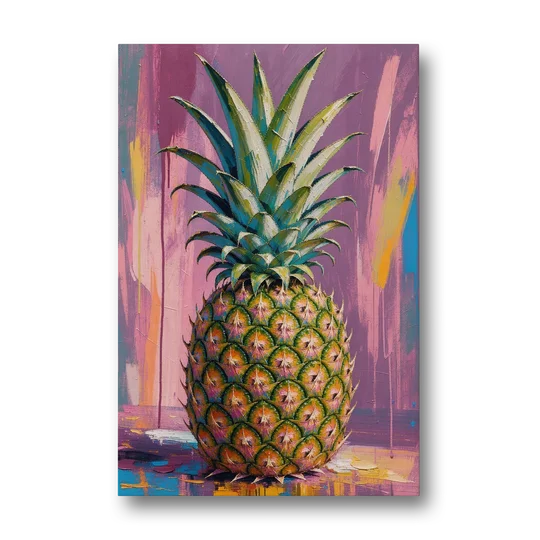 Pineapple Wall Art with a Flame Crown on Mauve - Canvas Wall Art - Front