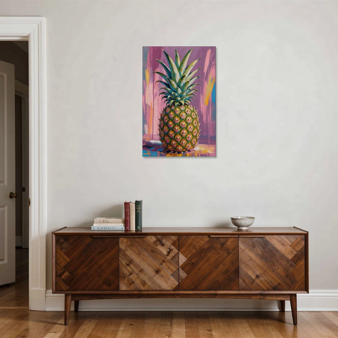 Pineapple Wall Art with a Flame Crown on Mauve - Canvas Wall Art - Coffee Table - 24x36