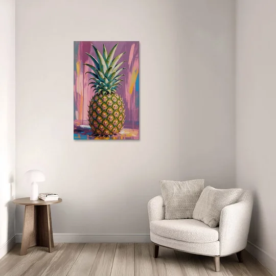 Pineapple Wall Art with a Flame Crown on Mauve - Canvas Wall Art - Sofa - 24x36
