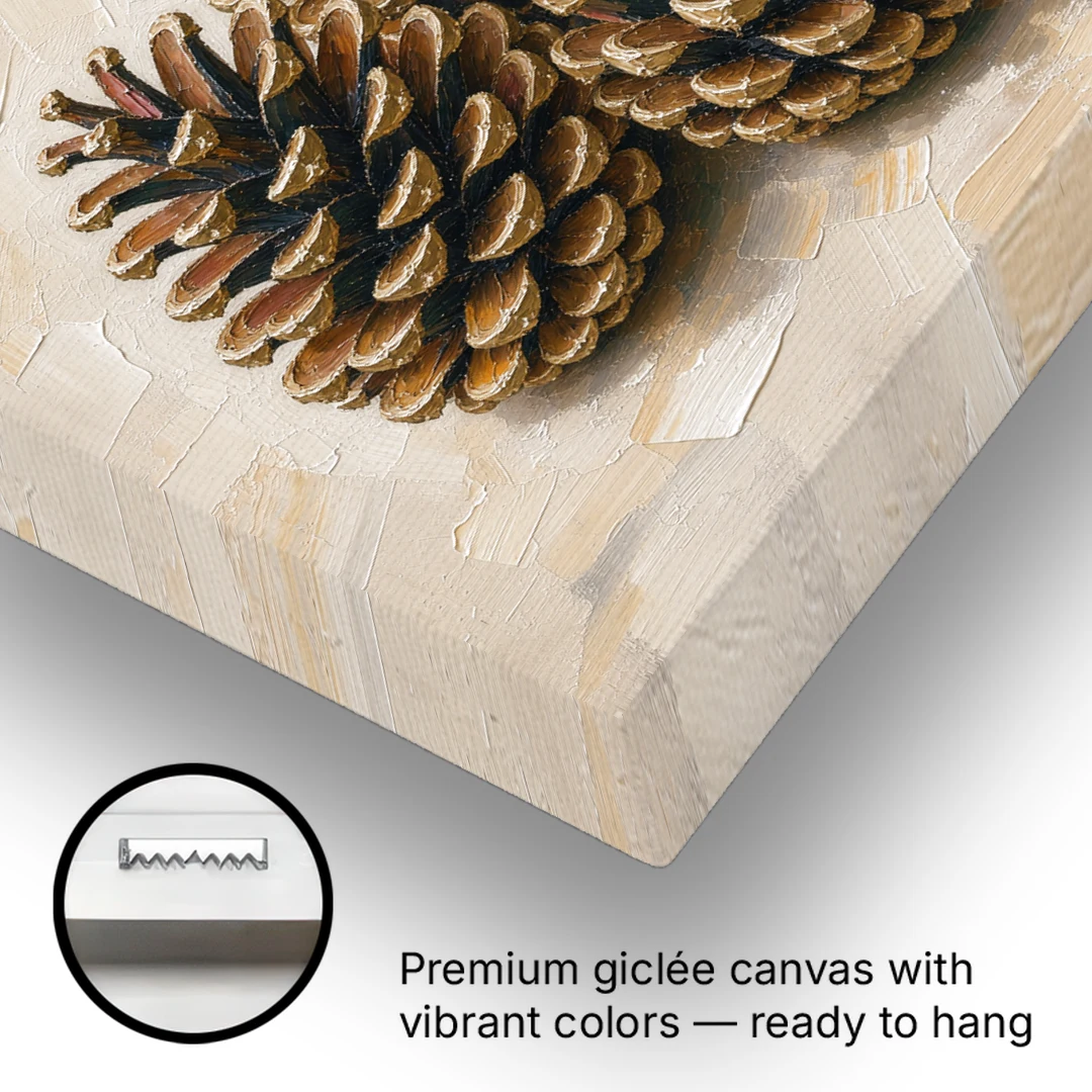 Pinecone Wall Art With a Sprig of Fir - Canvas Wall Art - Gallery Wrap Corner
