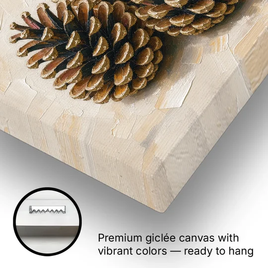 Pinecone Wall Art With a Sprig of Fir - Canvas Wall Art - Gallery Wrap Corner