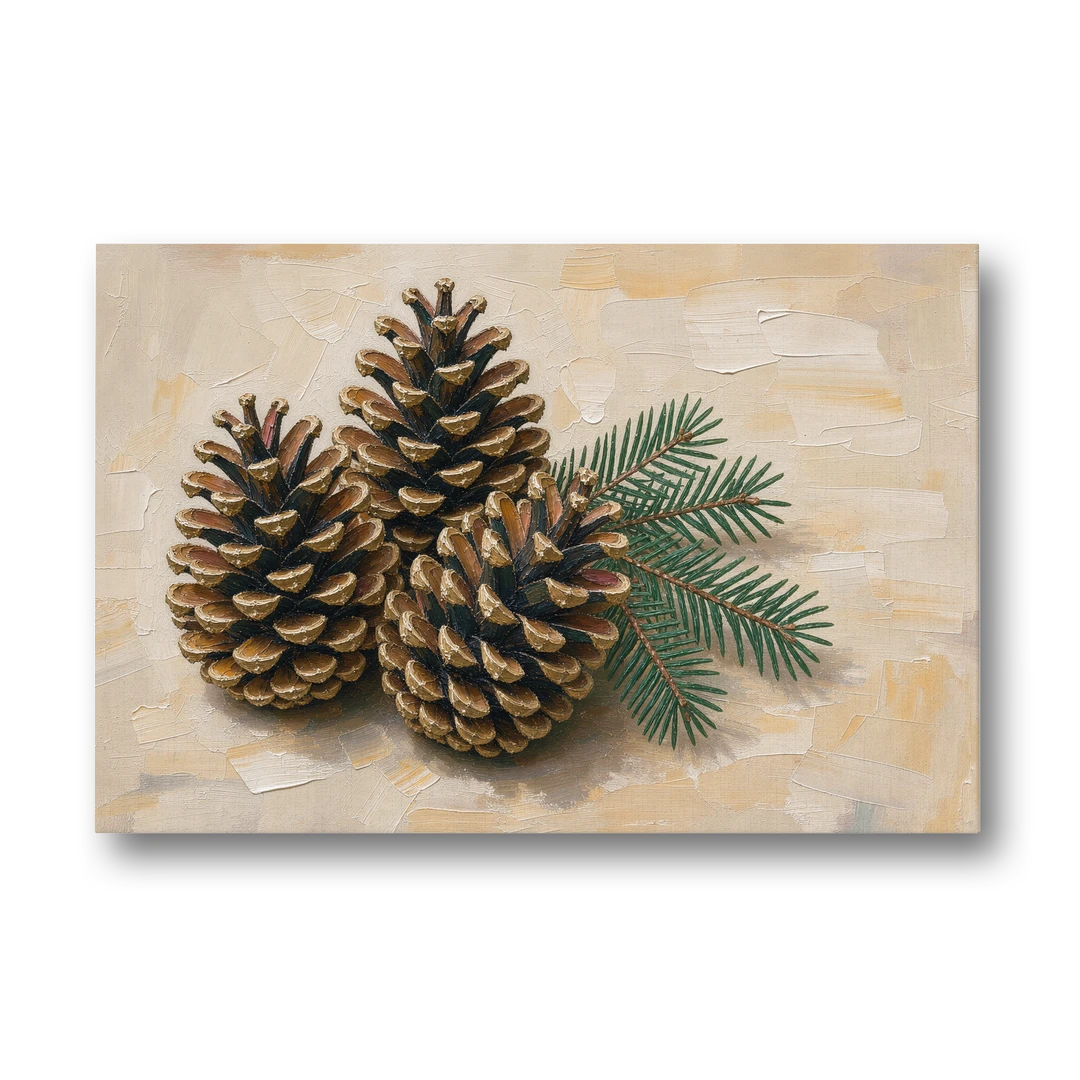 Pinecone Wall Art With a Sprig of Fir - Canvas Wall Art - Front