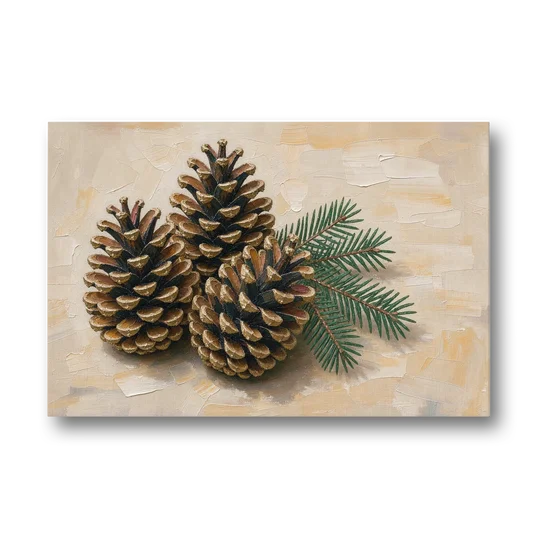 Pinecone Wall Art With a Sprig of Fir - Canvas Wall Art - Front