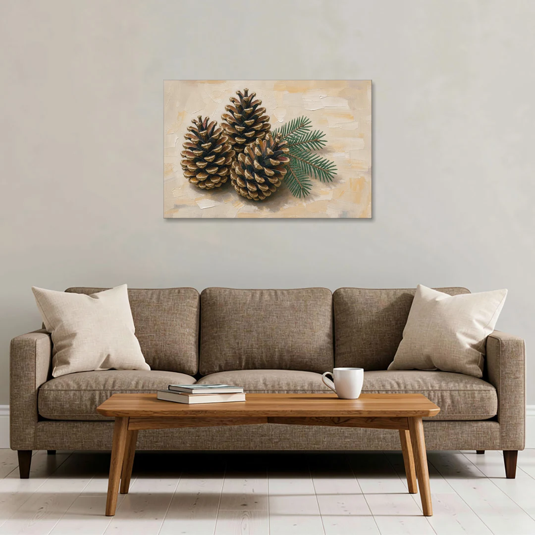 Pinecone Wall Art With a Sprig of Fir - Canvas Wall Art - Sofa - 36x24