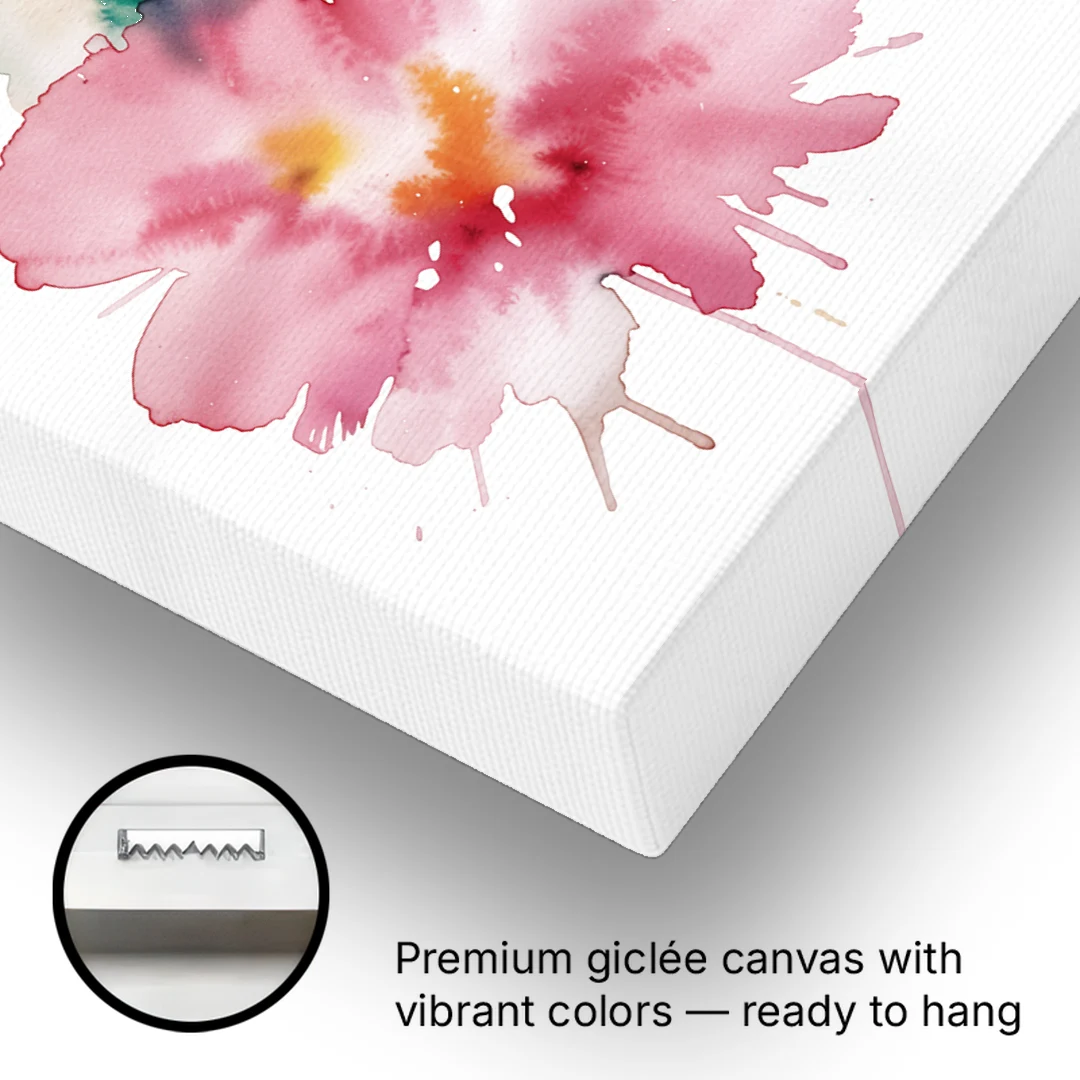 Pink Abstract Wall Art with Watercolor Blooms - Canvas Wall Art - Gallery Wrap Corner