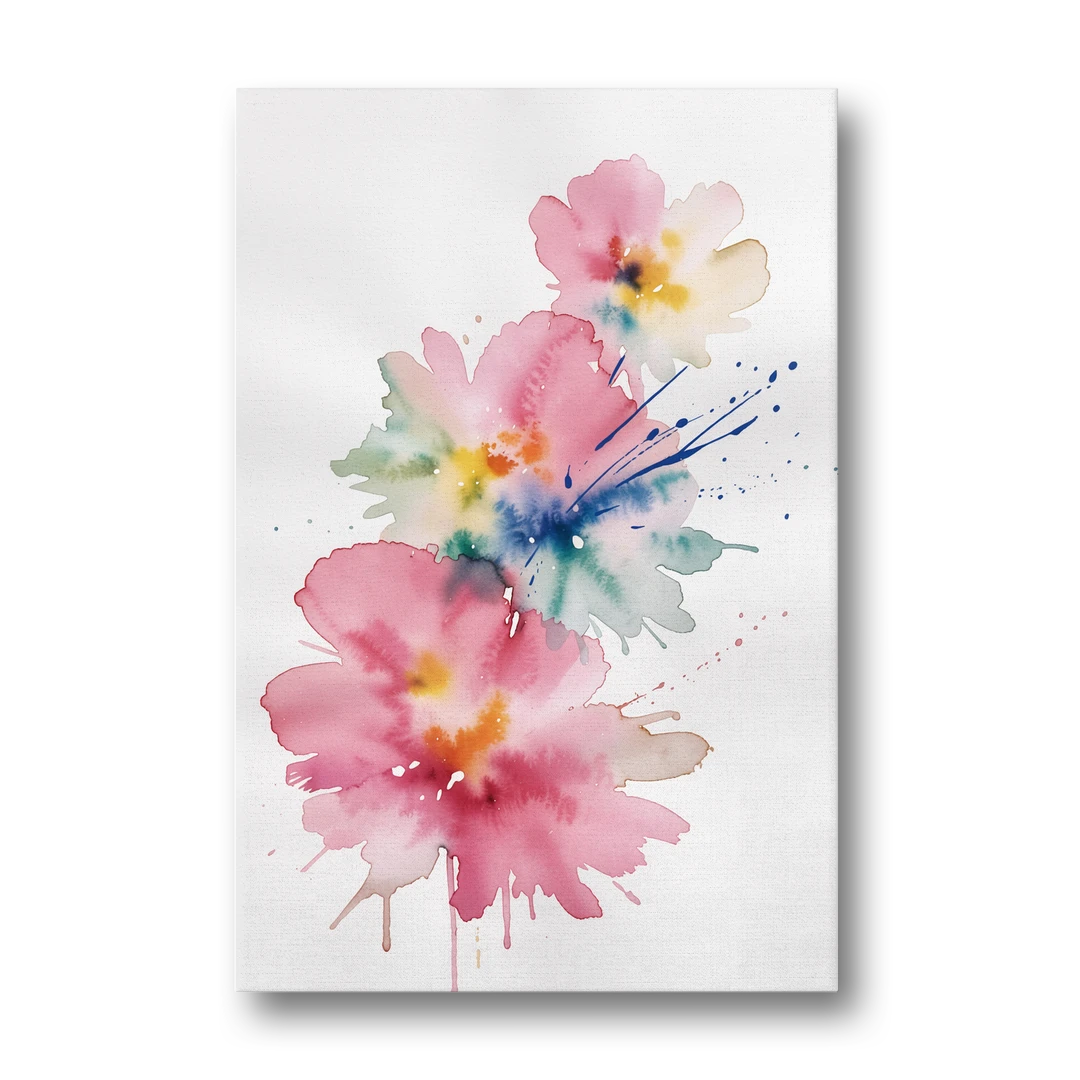 Pink Abstract Wall Art with Watercolor Blooms - Canvas Wall Art - Front