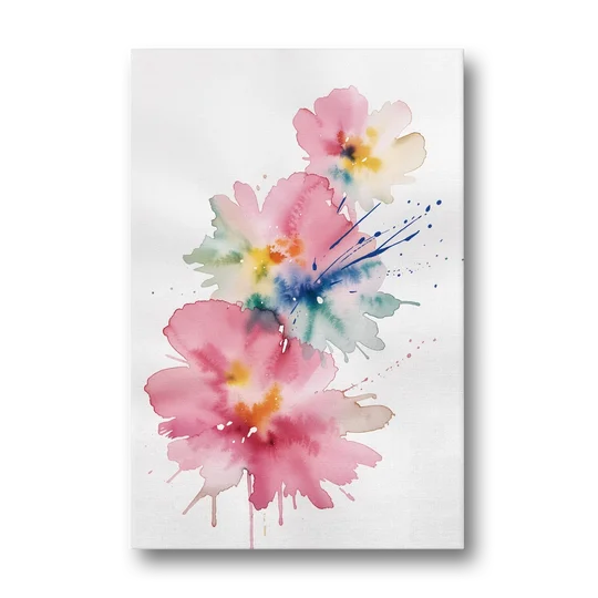 Pink Abstract Wall Art with Watercolor Blooms - Canvas Wall Art - Front