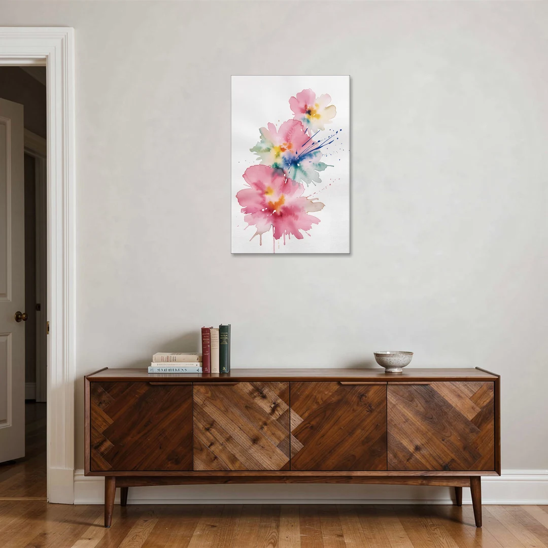 Pink Abstract Wall Art with Watercolor Blooms - Canvas Wall Art - Coffee Table - 24x36