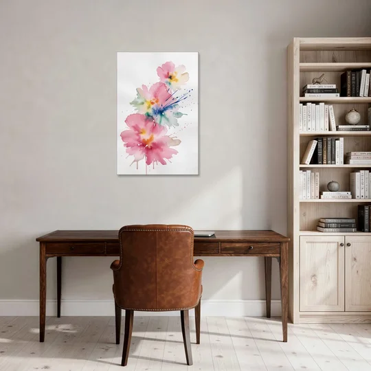 Pink Abstract Wall Art with Watercolor Blooms - Canvas Wall Art - Office - 24x36