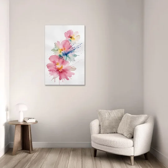Pink Abstract Wall Art with Watercolor Blooms - Canvas Wall Art - Sofa - 24x36