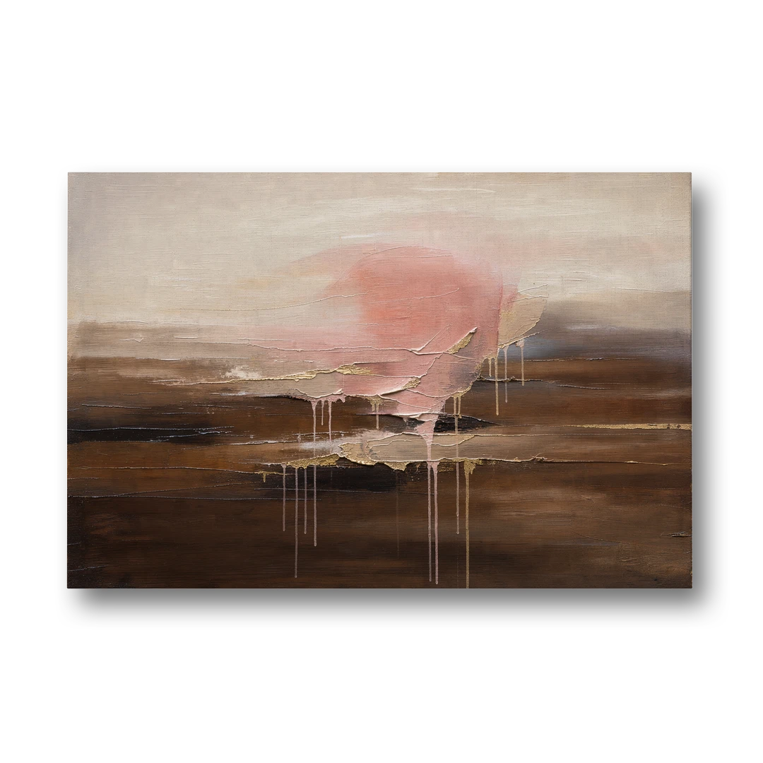 Pink Brown Wall Art with Blush Cloud and Gold Drips - Canvas Wall Art - Front