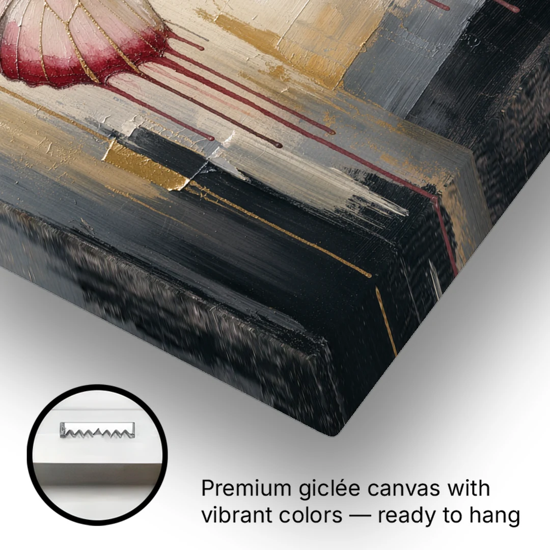 Pink Butterfly with Crimson Drips - Canvas Wall Art - Gallery Wrap Corner