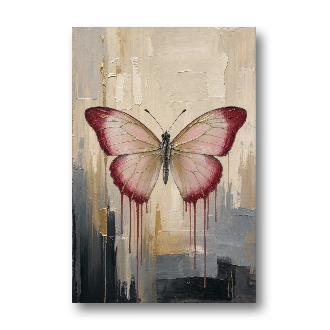 Pink Butterfly with Crimson Drips - Canvas Wall Art - Front